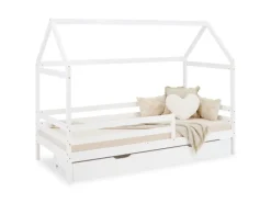 Homestyle4u Hausbett 90x200 mit Bettkasten in Weiß 2522