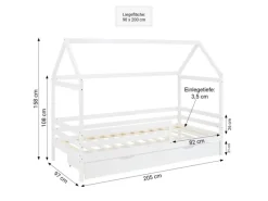 Homestyle4u Hausbett 90x200 mit Bettkasten in Weiß 2522