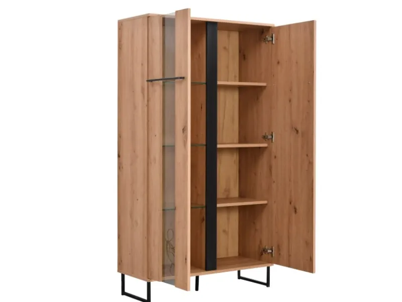 Homestyle4u Highboard Vitrine Schrank mit Fächer Kommode Wohnzimmerschrank
