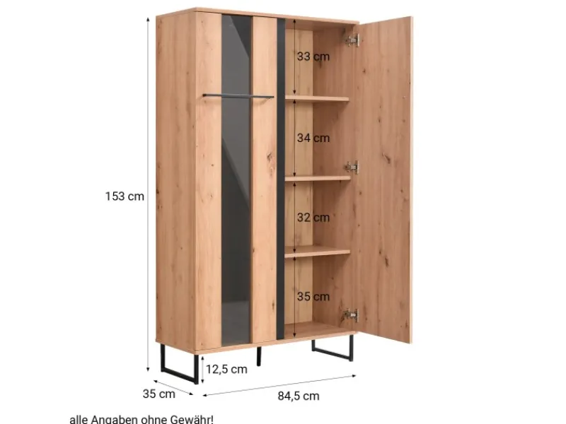 Homestyle4u Highboard Vitrine Schrank mit Fächer Kommode Wohnzimmerschrank