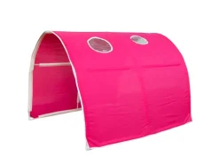 Best Homestyle4u Hochbett 90x200 mit Vorhang Lattenrost Rutsche Tunnel und Turm in Weiß 2579 Pink