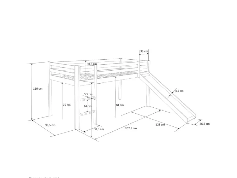 Homestyle4u Hochbett 90x200 mit Vorhang Lattenrost Matratze Rutsche in Weiß Pirat 2546