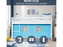 Homestyle4u Hochbett 90x200 mit Lattenrost Vorhang Kinderbett 2984