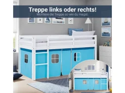 Homestyle4u Hochbett 90x200 mit Lattenrost Vorhang Kinderbett 2984