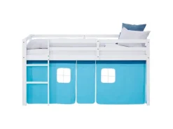 Homestyle4u Hochbett 90x200 mit Lattenrost Vorhang Kinderbett 2984