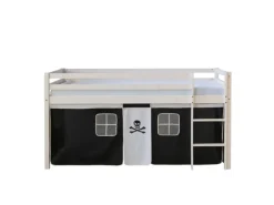 Clearance Homestyle4u Hochbett 90x200 Weiß Vorhang Pirat 1534 Schwarz