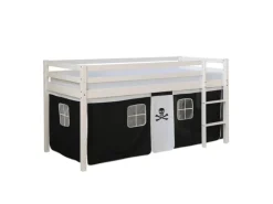 Clearance Homestyle4u Hochbett 90x200 Weiß Vorhang Pirat 1534 Schwarz