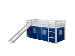 Outlet Homestyle4u Hochbett 90x200 Weiß Vorhang 1544 Blau