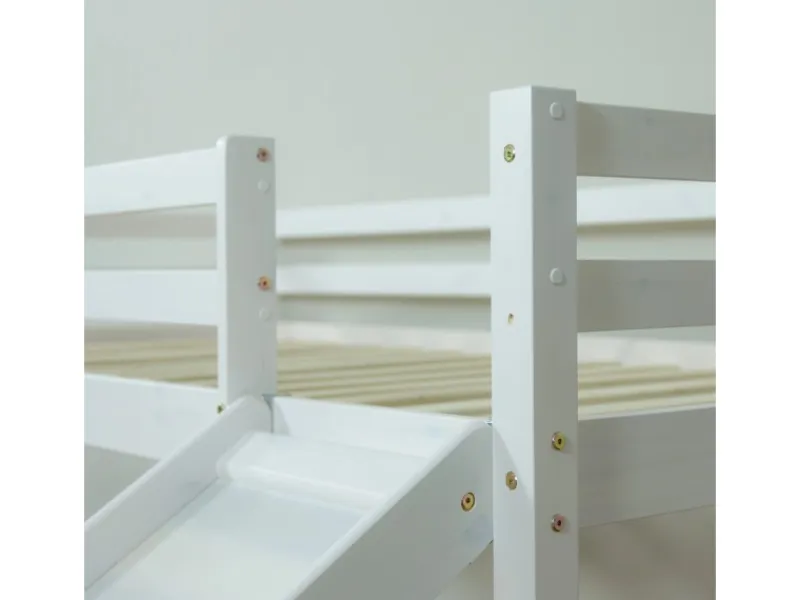 Outlet Homestyle4u Hochbett 90x200 Weiß mit Rutsche Vorhang 1576 Blau