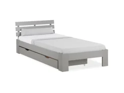 Homestyle4u Holzbett 90 x 200 cm mit Lattenrost und Bettkasten in Grau 2293