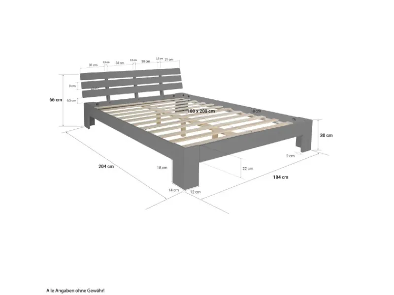 Homestyle4u Holzbett 180x200 mit Lattenrost in 2039