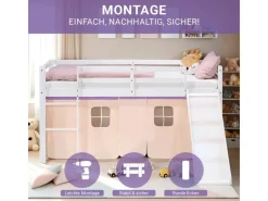 Outlet Homestyle4u Kinder Hochbett 90x200 Rutsche Lila Peach Kinderbett Weiß 2950