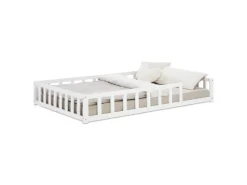 Best Homestyle4u Kinderbett mit Rausfallschutz 120x200 cm Bodenbett Lattenrost 2838 Weiß