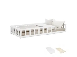 Homestyle4u Kinderbett mit Rausfallschutz 90x200 cm Bodenbett Lattenrost Matratze 3024