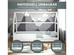 New Homestyle4u Kinderbett Weiß Hausbett mit Rausfallschutz 90x200 cm Bodenbett 2811
