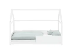 New Homestyle4u Kinderbett Weiß Hausbett mit Rausfallschutz 90x200 cm Bodenbett 2811