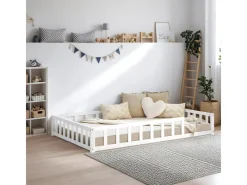 Homestyle4u Kinderbett mit Rausfallschutz 120x200 cm Bodenbett Lattenrost Matratze 3026