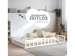 Homestyle4u Kinderbett mit Rausfallschutz 120x200 cm Bodenbett Lattenrost Matratze 3026
