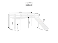 Discount Homestyle4u Kinderbett 90x200 mit Lattenrost und Rutsche in 2254 Weiß