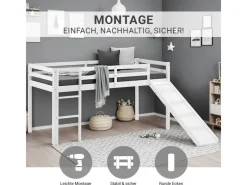 Outlet Homestyle4u Kinderbett 90x200 mit Rutsche in 1434 Weiß