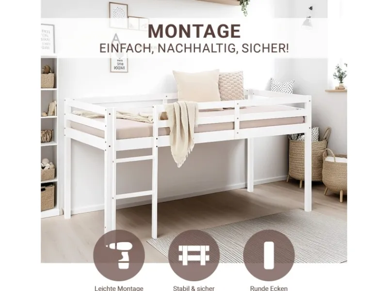Online Homestyle4u Kinderbett 90x200 mit Lattenrost in 2252 Weiß