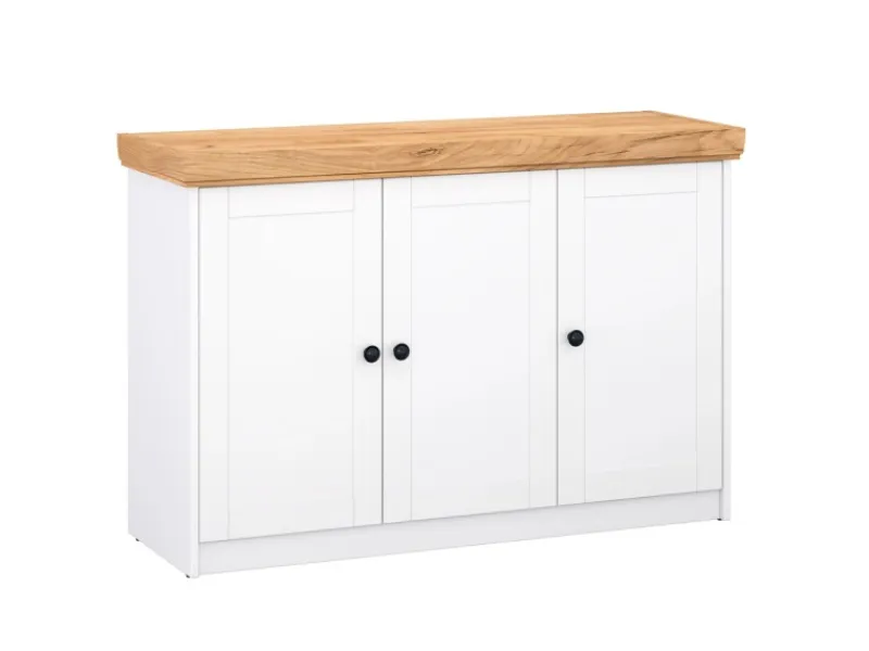 Homestyle4u Kommode Sideboard Eiche Matt Weiß Holz Massiv Schrank 134 cm