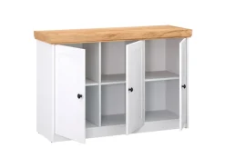 Homestyle4u Kommode Sideboard Eiche Matt Weiß Holz Massiv Schrank 134 cm