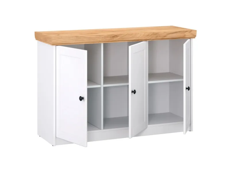 Homestyle4u Kommode Sideboard Eiche Matt Weiß Holz Massiv Schrank 134 cm