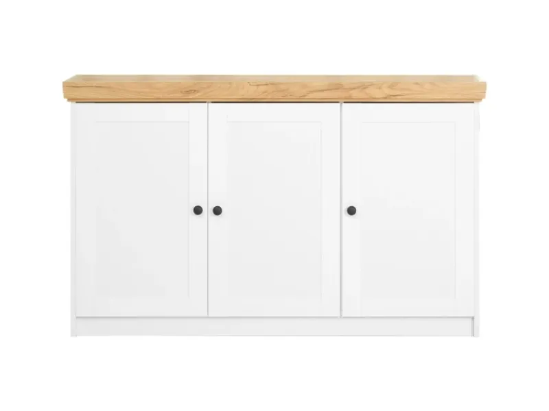 Homestyle4u Kommode Sideboard Eiche Matt Weiß Holz Massiv Schrank 134 cm