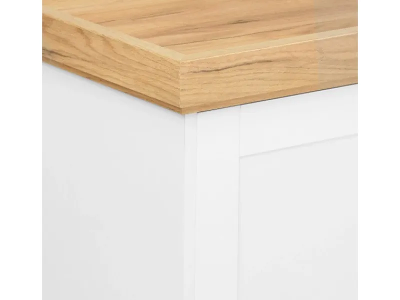 Homestyle4u Kommode Sideboard Eiche Matt Weiß Holz Massiv Schrank 134 cm