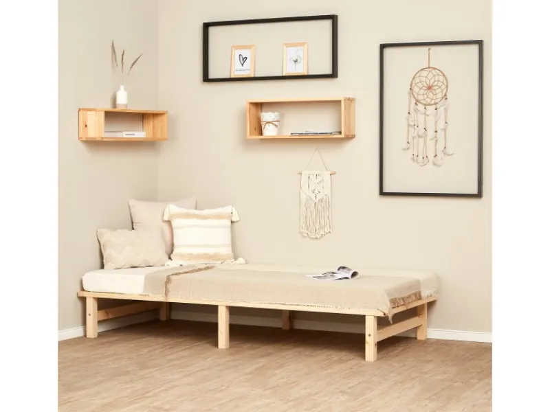 Homestyle4u Palettenbett 90 x 200 cm mit Lattenrost in Braun 1908