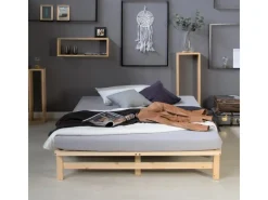 Homestyle4u Palettenbett 140 x 200 cm mit Lattenrost in Braun 1909