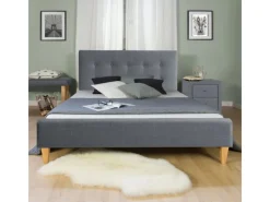 Homestyle4u Polsterbett 160x200 cm Bett Doppelbett mit Lattenrost Grau 1733