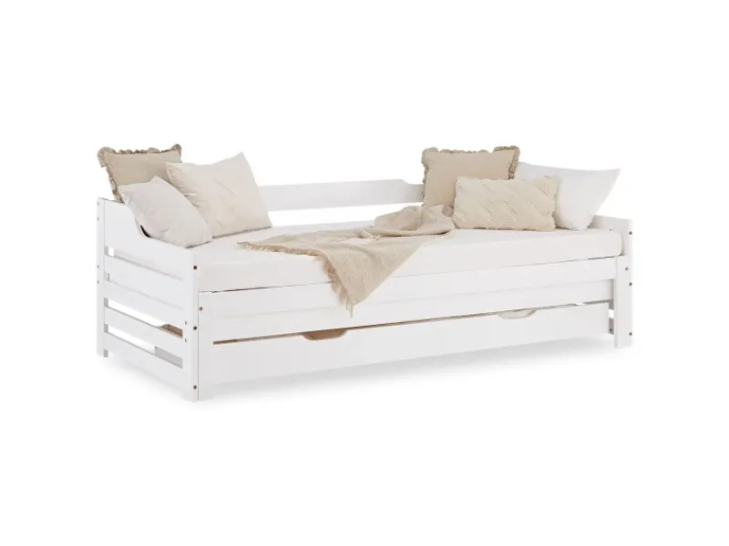 Homestyle4u Tagesbett Ausziehbett 90x200 cm mit Bettkasten Weiß mit Lattenrost 2799