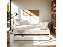 Homestyle4u Tagesbett Ausziehbett 90x200 cm mit Bettkasten Weiß mit Lattenrost 2799