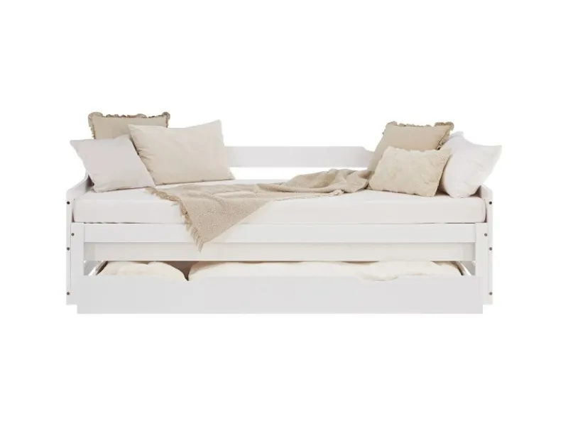 Homestyle4u Tagesbett Ausziehbett 90x200 cm mit Bettkasten Weiß mit Lattenrost 2799