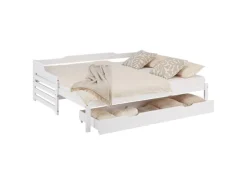 Homestyle4u Tagesbett Ausziehbett 90x200 cm mit Bettkasten Weiß mit Lattenrost 2799