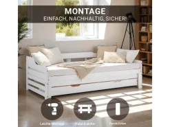 Homestyle4u Tagesbett Ausziehbett 90x200 cm mit Bettkasten Weiß mit Lattenrost 2799