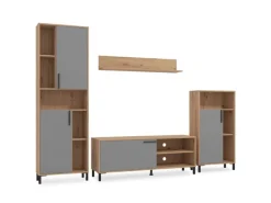 New Homestyle4u Wohnwand TV Board Holz TV-Schrank Sideboard Grau Natur
