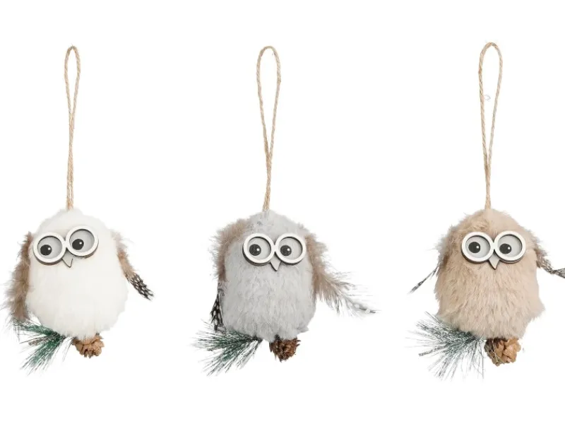 House of Seasons Ornament Eule 3-fach Sortiert 9 cm x 5,5 cm x 4,5 cm Braun FSC®