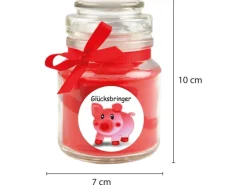 HS Candle Duftkerze & Bonbon Glas Viel Glück Rose Rot