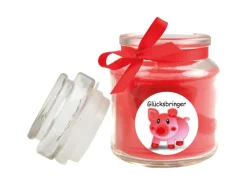 HS Candle Duftkerze & Bonbon Glas Viel Glück Rose Rot