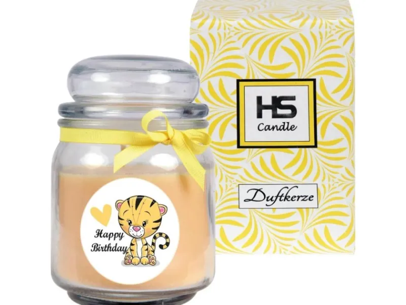 Online HS Candle Duftkerze & Bonbon Glas Geburtstag Vanille Gelb