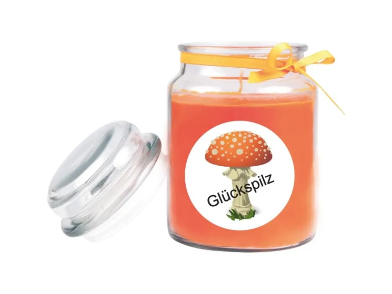 HS Candle Duftkerze & Bonbon Glas Viel Glück Orange Honigmelone