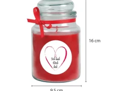 HS Candle Duftkerze & Bonbon Glas Herzen Rose Rot