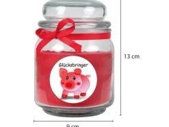 HS Candle Duftkerze & Bonbon Glas Viel Glück Rot Rose