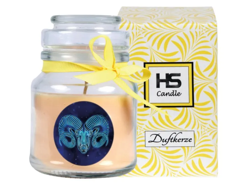 HS Candle Duftkerze & Glas Sternzeichen Vanille 30 Stunden Widder
