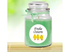 Outlet HS Candle Duftkerze & Glas Frohe Ostern Bonbon Ø10 cm Coconut Limes Küken