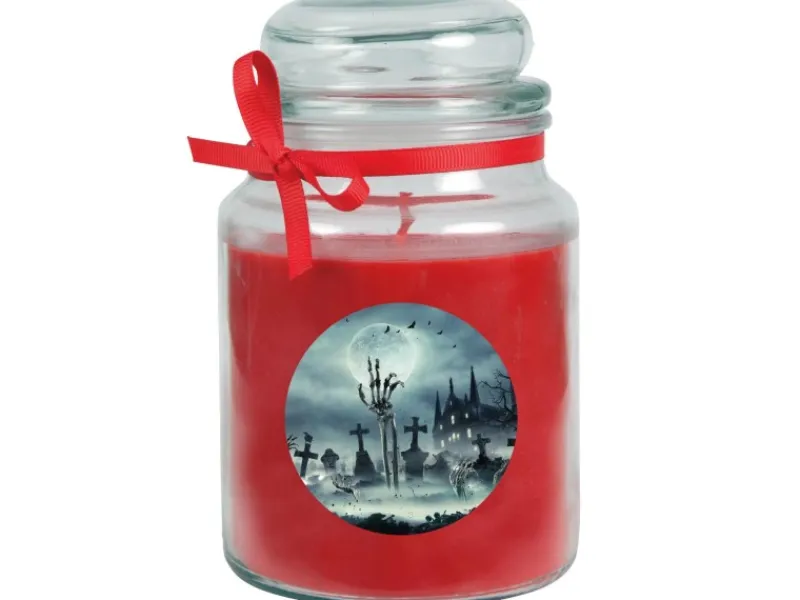 HS Candle Duftkerze & Glas Halloween Rot Bonbon 110h
