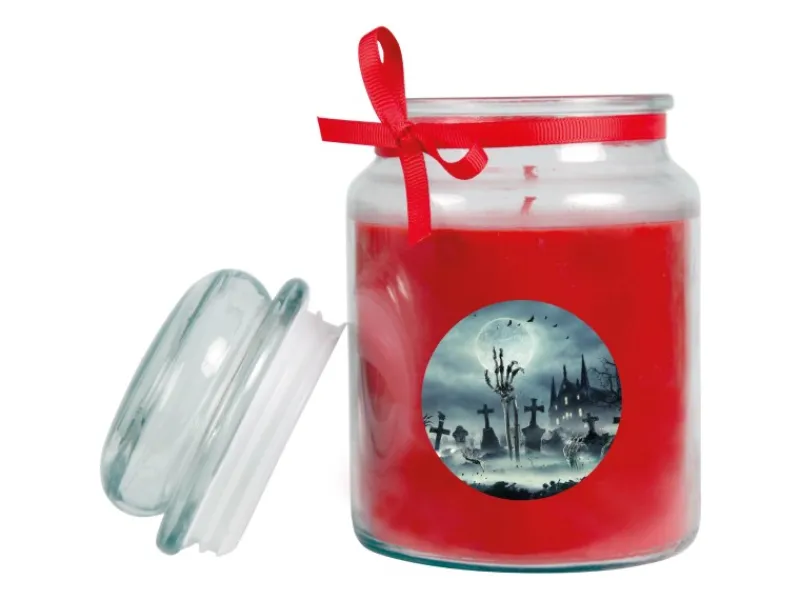 HS Candle Duftkerze & Glas Halloween Rot Bonbon 110h